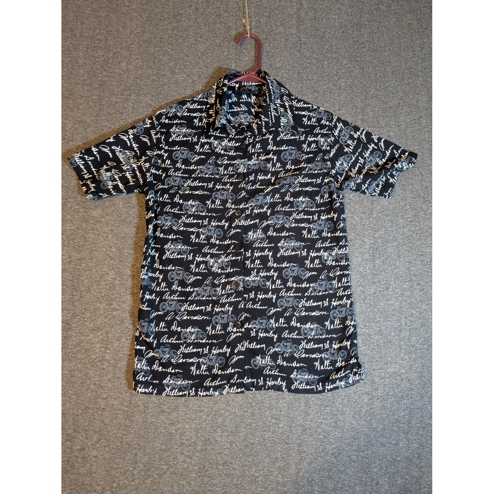 Harley Davidson Shirt Men's Size M Blk‎ & Wht 100% Rayon Short Sleeve Button Up